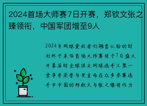 2024首场大师赛7日开赛，郑钦文张之臻领衔，中国军团增至9人