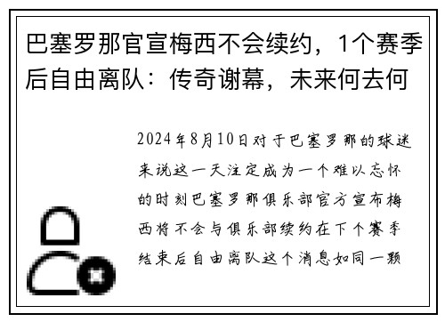 巴塞罗那官宣梅西不会续约，1个赛季后自由离队：传奇谢幕，未来何去何从？